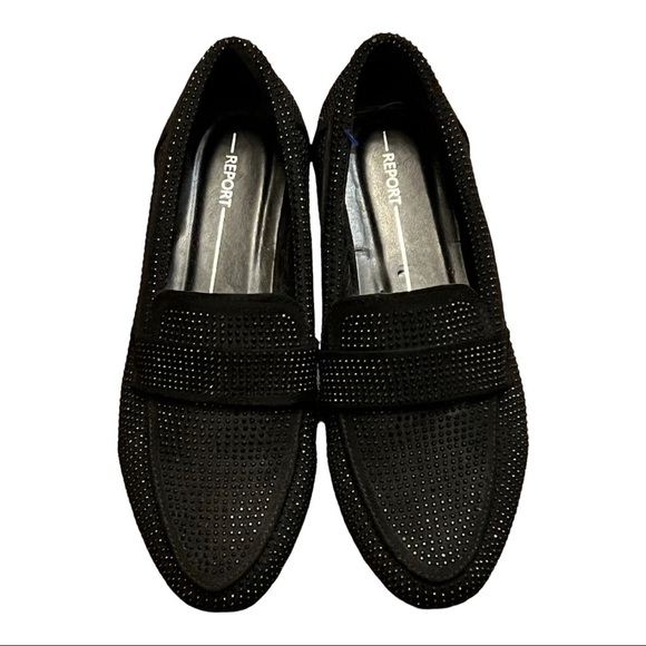 Report Allover Studded Almond Toe Loafers 7.5 Black Casual Edgy Chic SlipOn Flat - Picture 1 of 7